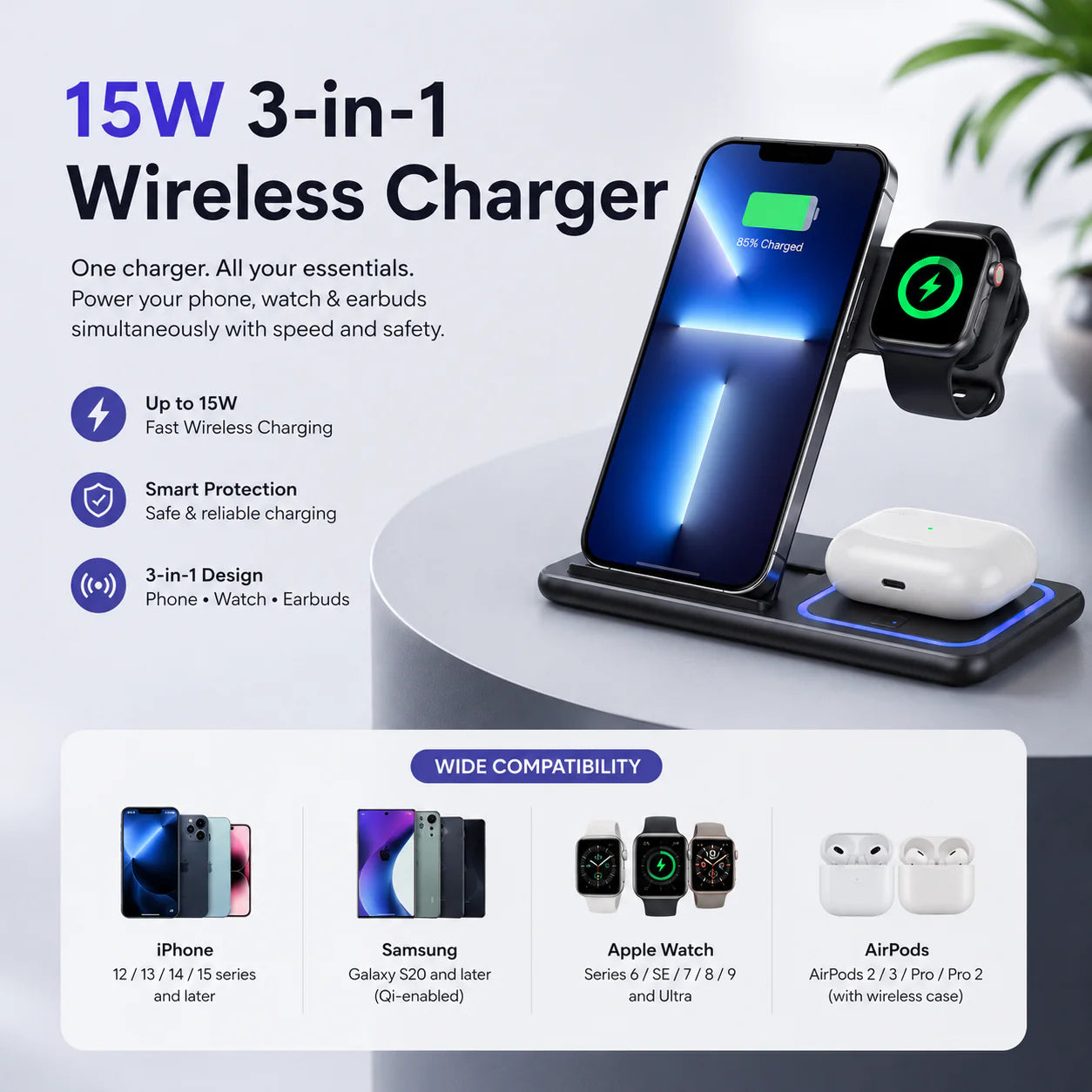 PowerNest™ 3-in-1 Wireless Charger
