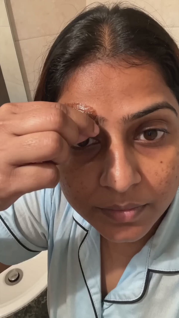 UGC: Indian woman peels brow tint film selfie